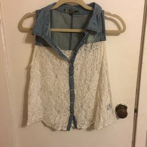 Lace tank top with denim upper top